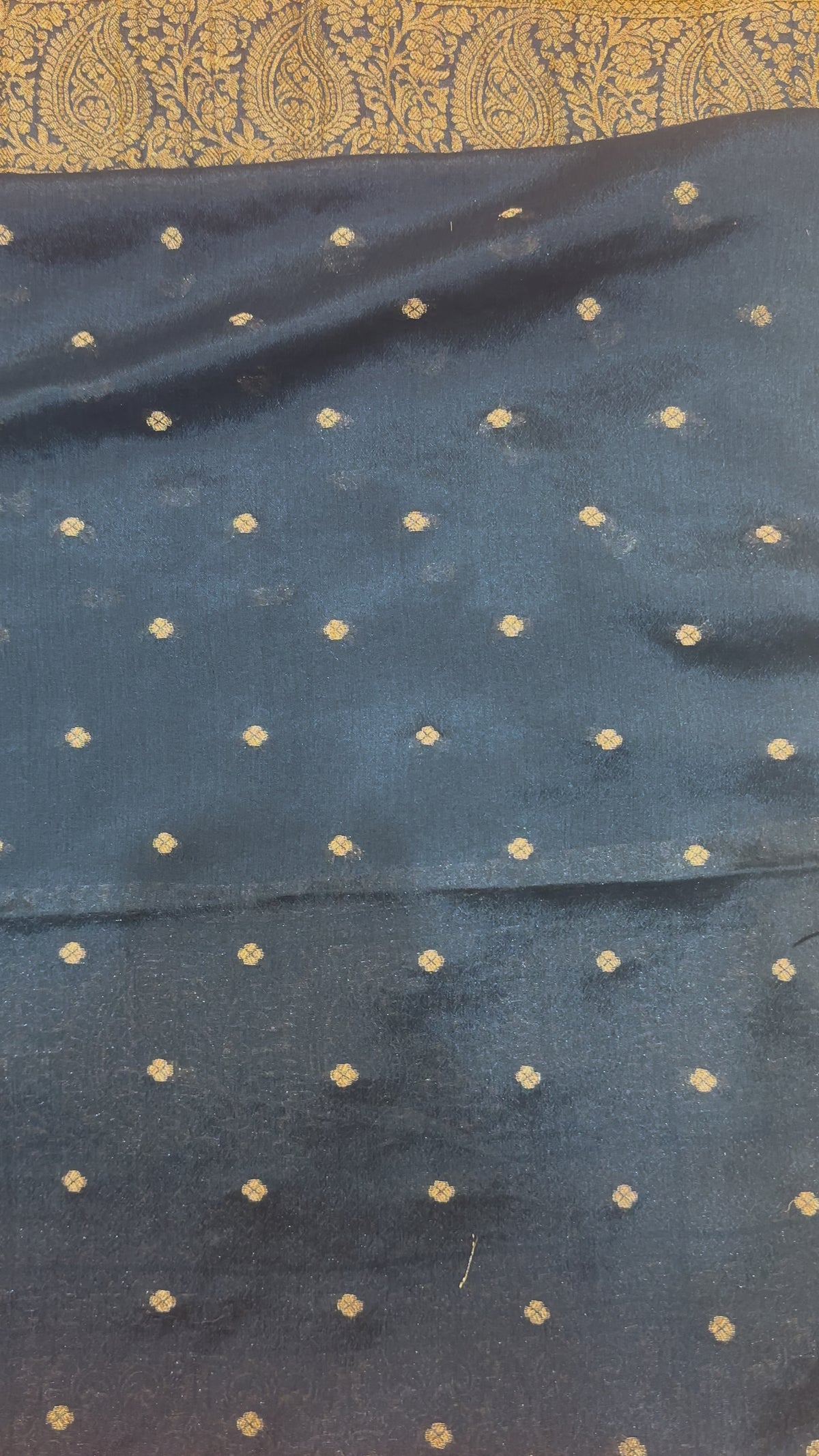 Rust Orange Banarasi Georgette Saree with Antique Zari Floral Jaal and Navy Contrast Border